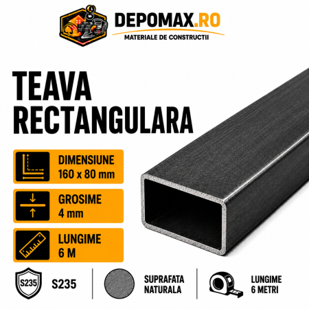 Teava rectangulara 160 x 80 x 4 mm, 6 metri